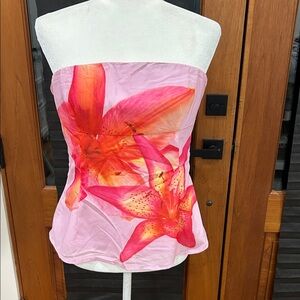 Peppermayo Pink Strapless Floral Top